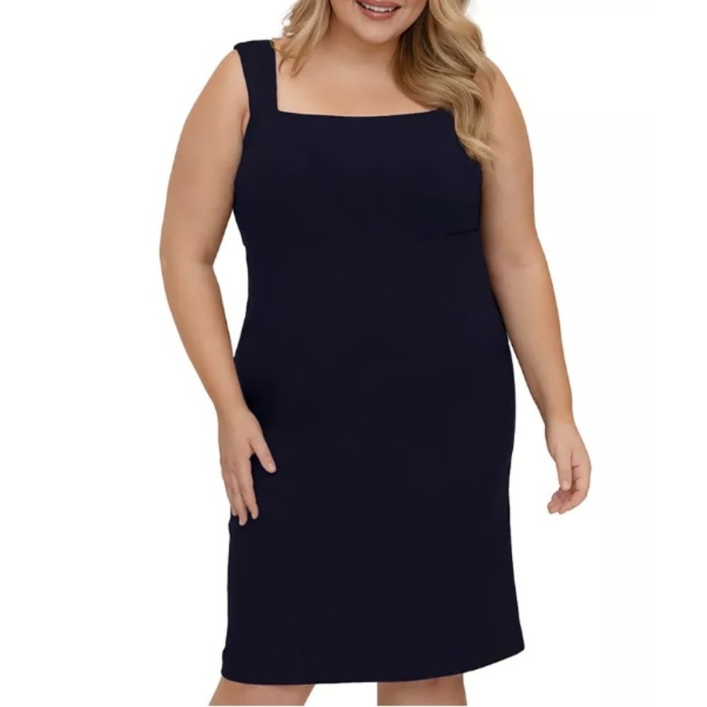 Maree Pour Toi Women's Plus Square Neck Stretch Sheath Dress Navy Size 18 NWOT